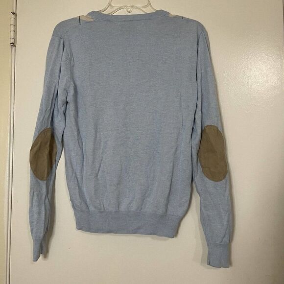 GANT Argyle Diamond Light Blue Silk Blend Vneck Preppy sweater size Small - Picture 5 of 5